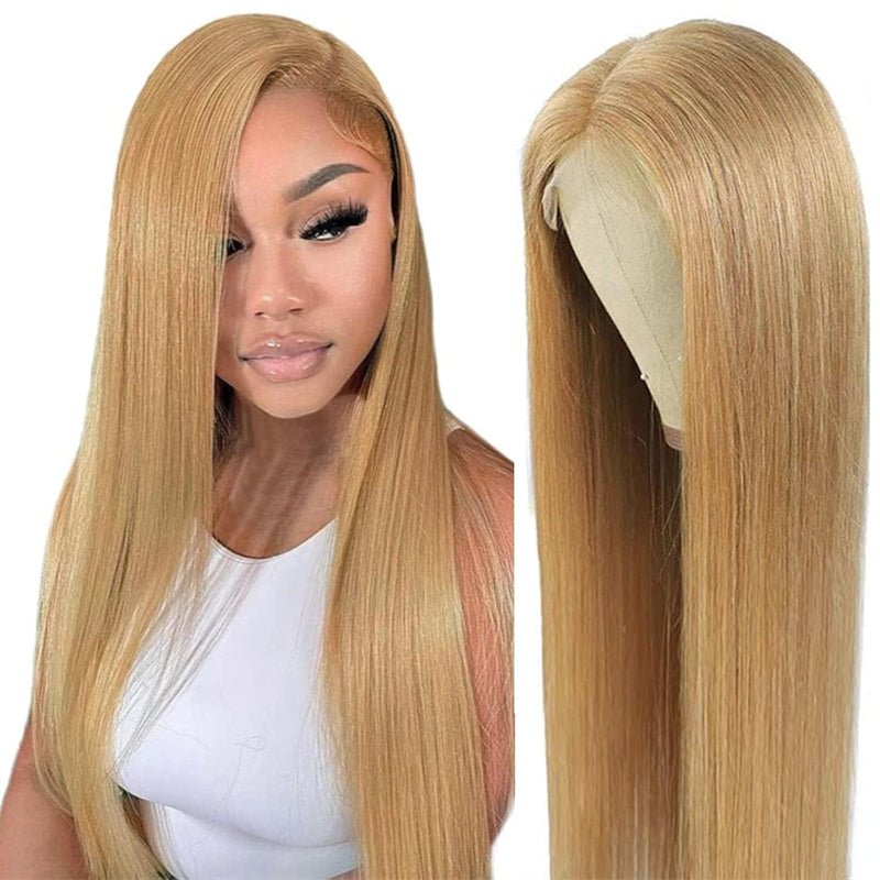 Honey Blonde Straight Wig Human Hair 13x6 Transparent Lace Front Wig Human Hair Pre Plucked With Baby Hair - Perismoda Hair